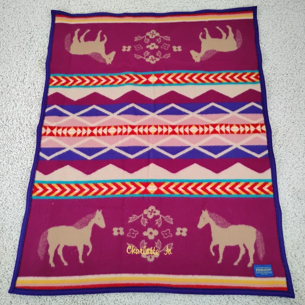 Pendleton Pony Crib Blanket Wool Beaver State 44"x33" Aztec Western USA Made